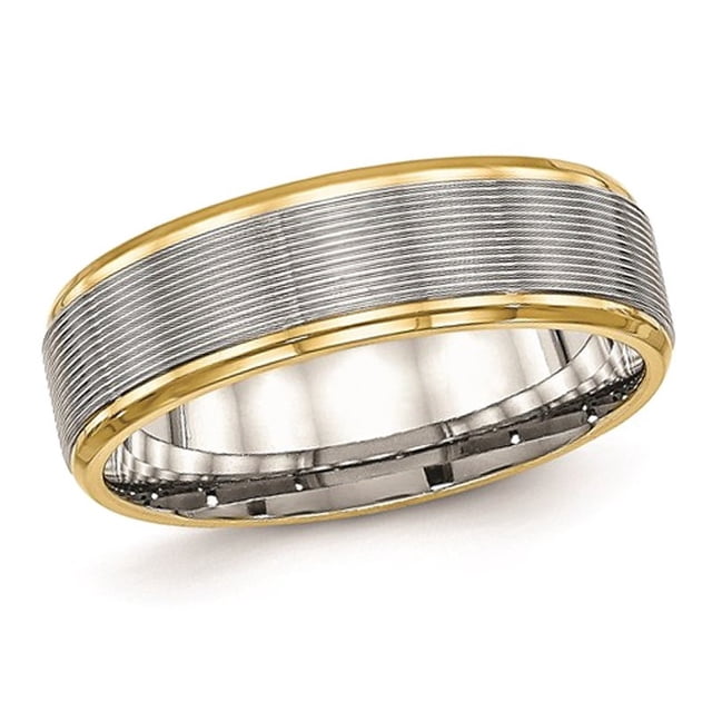 Bague Alliance Rainurée en Acier Inoxydable 6 mm avec Placage Jaune