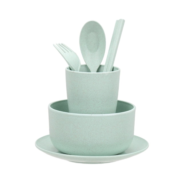 Pink Wheat St Tableware 6-Piece Set Eco-Friendly Portable Bowl Plate Cup Cutlery Gift Set
