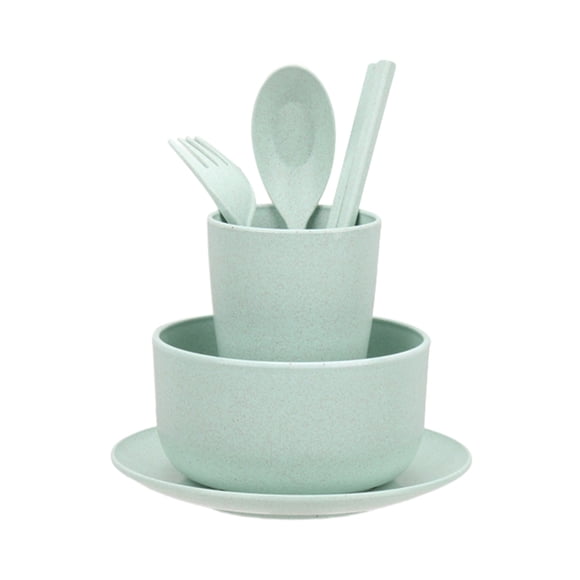 Pink Wheat St Tableware 6-Piece Set Eco-Friendly Portable Bowl Plate Cup Cutlery Gift Set