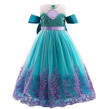 HAWEE Costume de Sirène pour Filles Robe de Princesse Déguisement Dentelle Florale Épaules Dénudées Robe de Soirée Sirène Élégante avec Accessoires