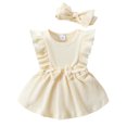 thumbnail image 1 of Gupgi Bébé Fille Côtelée Robe d'Été Solide Volants Combinaison Sans Manches Combinaison Combinaison avec Bandeau, 1 of 1