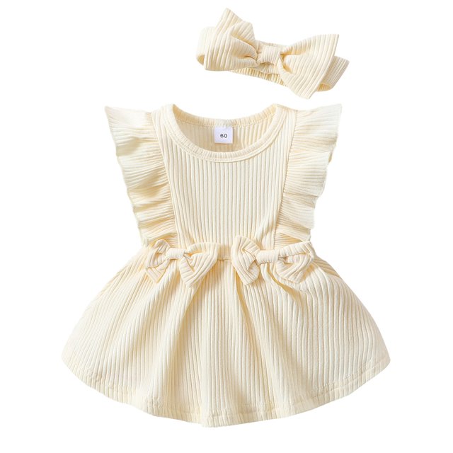 Gupgi Bébé Fille Côtelée Robe d'Été Solide Volants Combinaison Sans Manches Combinaison Combinaison avec Bandeau