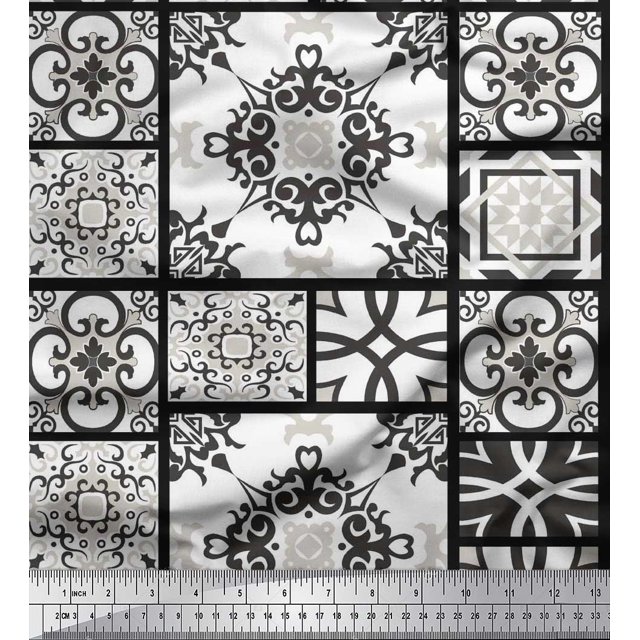 Soimoi Poly Georgette Tissu Check & Damas Patchwork Tissu Imprimé par la Cour 52 Pouces de Large