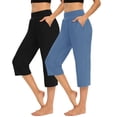 thumbnail image 2 of Timegard Capri Pants for Women 2pc Straight Leg High Waist Comfy Casual Cropped Pants Solid Color, 2 of 8