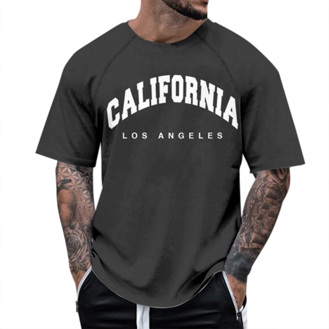 Men's Raglan Sleeve Letter Print Short Sleeve T-Shirt - Floral Design, Casual Style, Suitable for Daily Wear