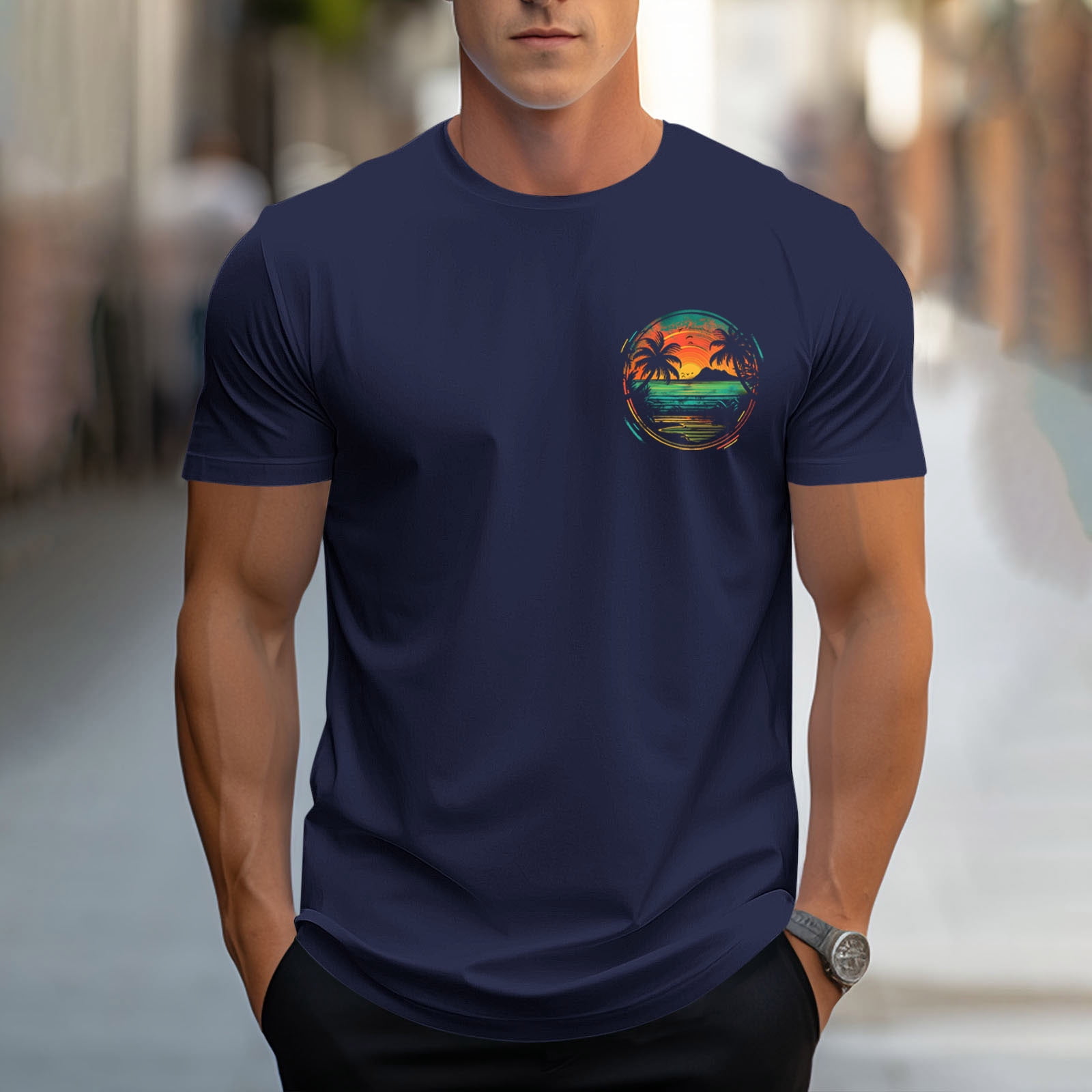 Styesk T-Shirts pour Homme Mode Décontractée Hommes T-shirt de Sport Imprimé Manches Courtes Col Rond Chemisiers Chemises