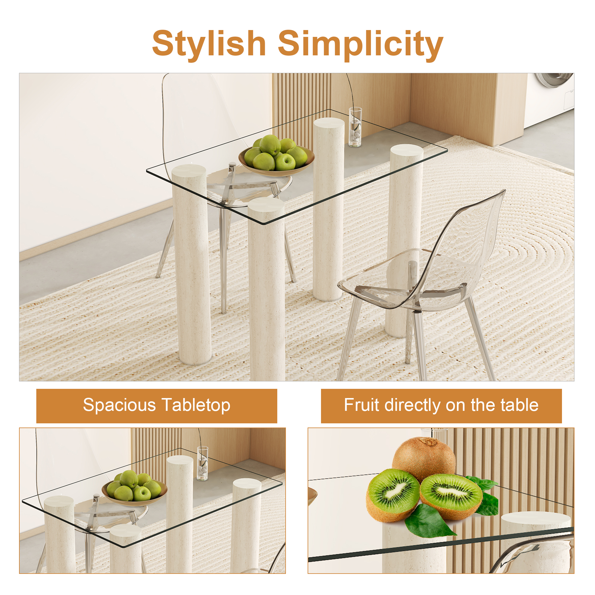 Noble House Table basculante rectangulaire en verre trempé de 24x36", uniquement le plan de travail, transparent résistant à la chaleur pour cuisine ou restaurant, transparent