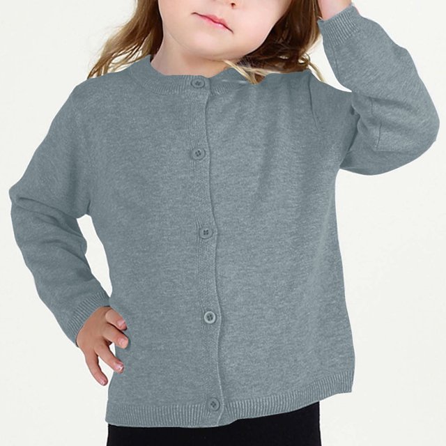 RXIRUCGD Cardigan à Col Rond pour Filles en Coton Uni à Manches Longues, Bleu, Taille : 3 Ans