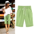 thumbnail image 2 of Pisexur Womens Shorts Solid Color Linen Shorts Adjustable Drawstring Elastic Waist Short Pants Summer Casual Knee Length Shorts Fashion Loose Oversized Bermuda Shorts with Pockets,S-5XL, 2 of 6