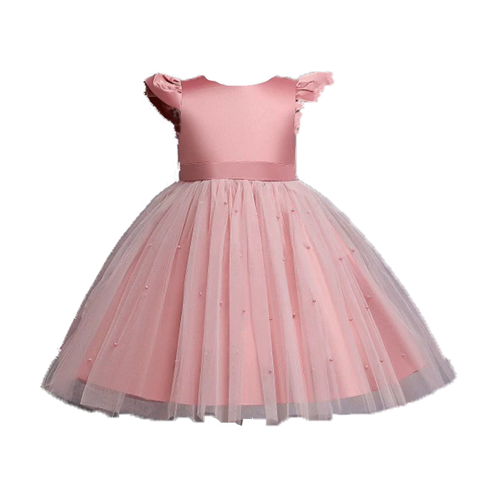 B91xZ Robes d'Été Sans Manches à Manches Courtes pour Filles, Imprimé Décontracté, Rose 4-5 Ans