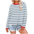 thumbnail image 1 of Hauts pour Femmes à Rayures Col Ras du Cou Manches Longues T-Shirts à Blocs de Couleur Automne Décontracté Ample Confortable Blouse, 1 of 7