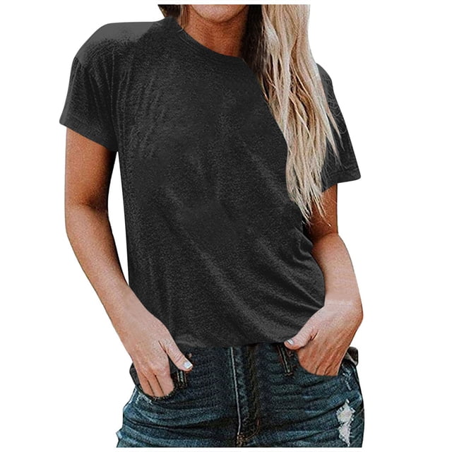 FAIWAD Womens Short Sleeve Tops Summer Round Neck Short Sleeve Plus Size T Shirts Causal Beach Vacation Basic Tees