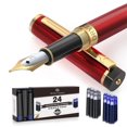 thumbnail image 1 of Dryden Designs Fountain Pen - Medium Nib | Includes 24 Ink Cartridges (12 Black 12 Blue) and Ink Refill Converter | Calligraphy Pen, Consistent Writing, Smooth Flow -Royal Red, 1 of 4
