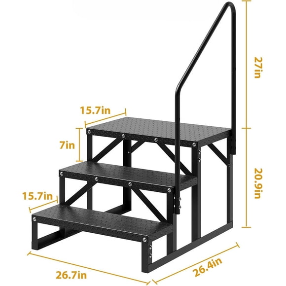 RV Steps with Handrail 3-Step – Heavy Duty Portable Stair for RV, Hot Tub, Pool & Porch with 660 lbs Load Capacity