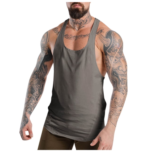 EOYWHK Mens Workout Tank Tops Quick Drying Racerback Tees Thin Straps Loose Fit Solid Color Gym Fitness Loungewear Activewear Tops