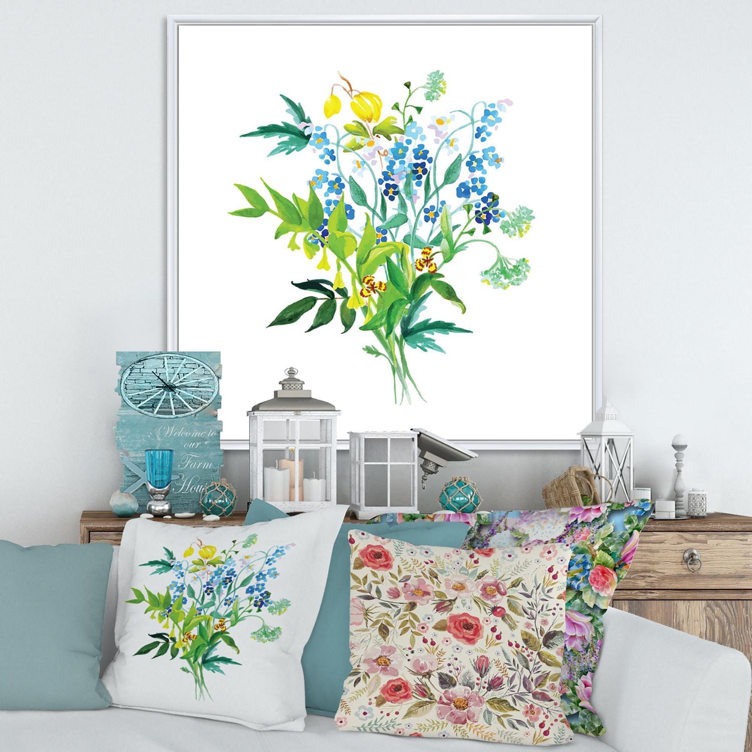 Designart Guirlande de fleurs des prés ART MURAL À CADRE FLOTTÉ