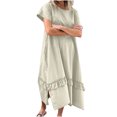 thumbnail image 2 of Ovzne Robes pour Femmes Robe d'Été Robe d'Été pour Femmes à Manches Courtes Imitation Coton et Lin Col Rond Couleur Unie Poches Ourlet Fente Robe Grande Taille Robe Courte Liquidation, 2 of 6
