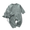 thumbnail image 1 of MeetoTime Baby Clothes Cotton Linen Jumpsuits Long Sleeved Solid Color Newborn Infant Rompers Pajamas with Hat, 1 of 6