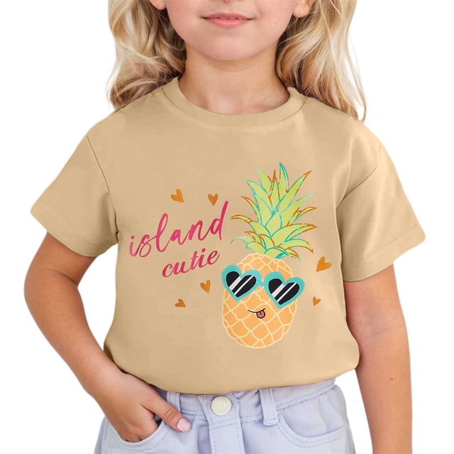 HNMKIU T-Shirt à Manches Courtes Imprimé Mignon pour Filles - Adorable Haut à Col Rond pour Usage Quotidien et Activités
