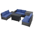 thumbnail image 3 of Patiojoy 9 PCS Rattan Dinning Set Wicker Sofa w/Propane Gas Fire Pit 60,000 Btu Heater Navy, 3 of 10