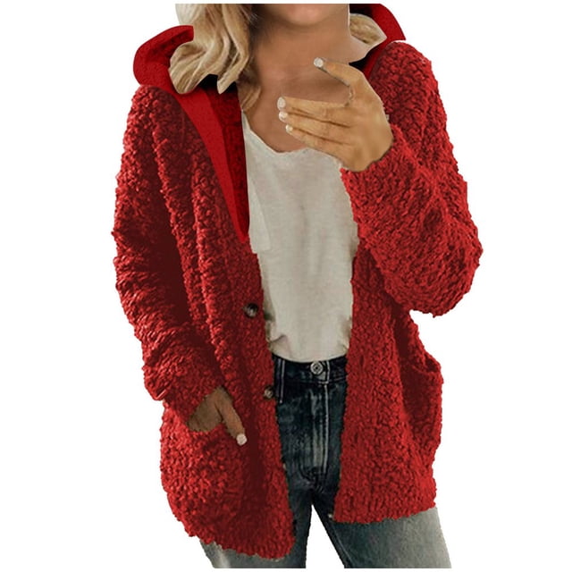 Liquidation d'Hiver Cardigans pour Femmes Manches Longues Manteau Ample Cardigan Chandail Uni