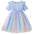 thumbnail image 1 of MIASHUI Robe Tutu en Tulle pour Bébé Fille, Tout-Petit, à Volants, Manches Courtes, Fleur, Princesse, Robe d'Été de Fête, Bleu Clair, 5-6 Ans, 1 of 3