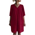 thumbnail image 1 of QIPOPIQ Robes pour Femmes Robe Fumée à Volants Manches Courtes Robe Décontractée Ample Col en V Robe d'Été Robe Unie Offres 2023, 1 of 9