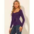 thumbnail image 4 of Unique Bargains Femmes Cou Froncé Manches Longues Slim Côte Tricot Top, 4 of 6