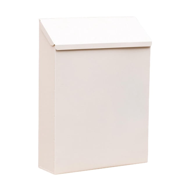 Wall Mounted Mailbox Modern Newspaper Holder Box for Outdoor Front Door Gate in white. Made of durable iron material, featuring a rainproof design and lockable drop box for secure storage of mail, magazines, and documents. Ideal as a modern outdoor mailbox. Measures 22cmx6.5cmx29cm (8.66inchx2.56inchx11.42inch).