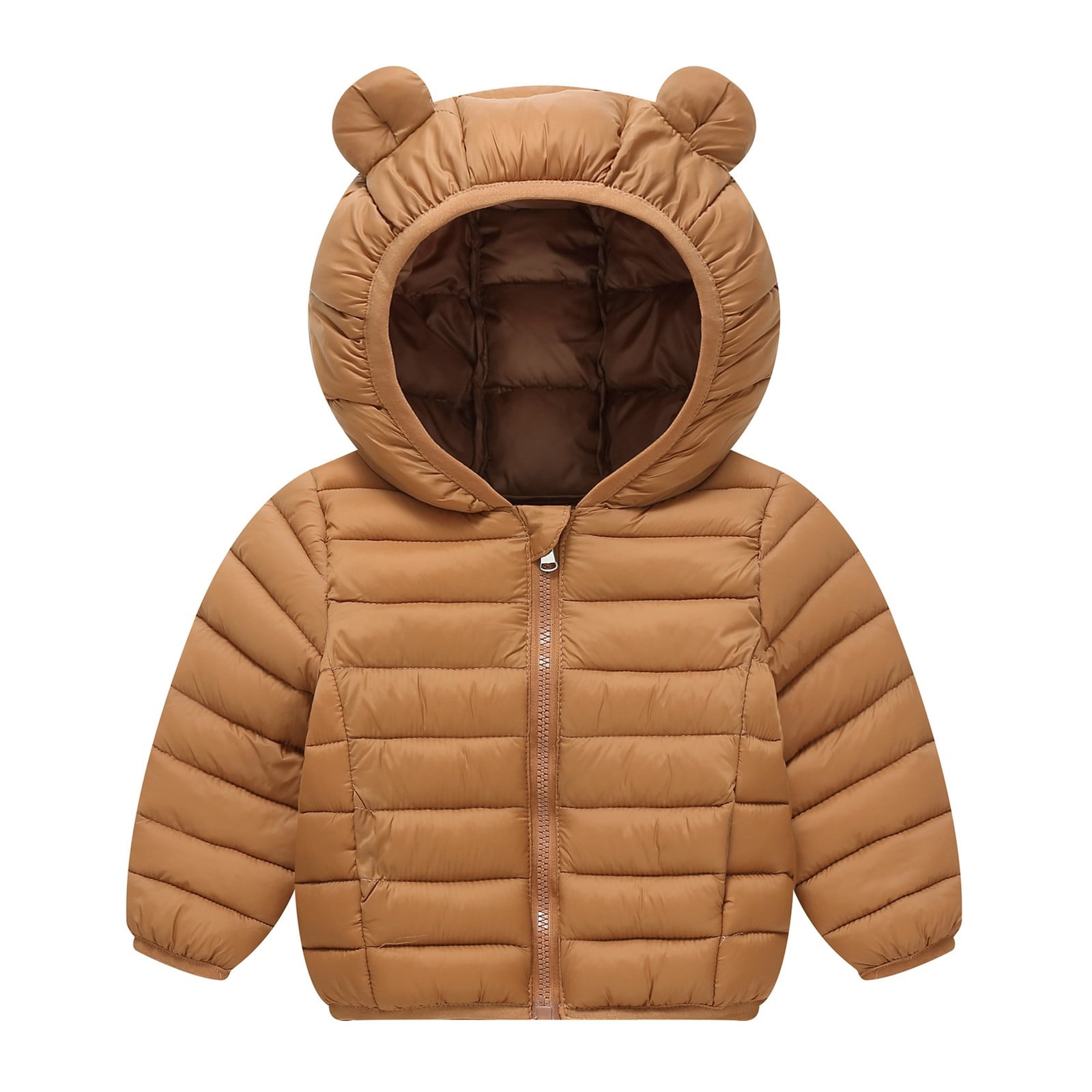 SGMVNU Winter Down Coats for Kids Baby Boys Girls Lightweight Puffer Padded Jacket with Cute Bear Ear Hoods Infant Outerwear Size 2-3 Years Brown
