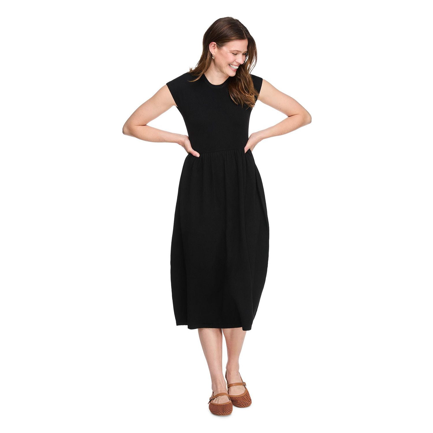 Robe taille haute à manches courtes George pour femmes