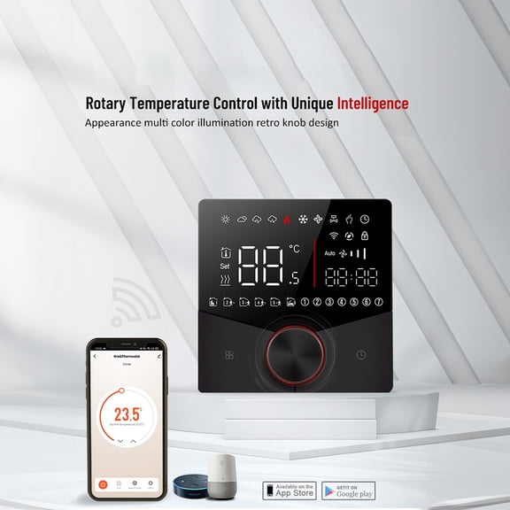 Thermostat Wi-Fi Intelligent Programmable Commande Vocale Contrôleur de Température Programmable Hebdomadaire Numérique Thermostat Intelligent à Bouton avec Lumière à Intensité Réglable Couleur