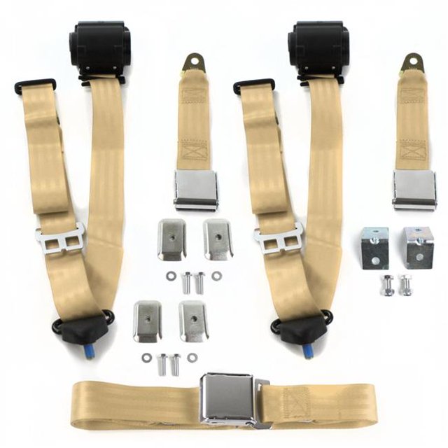 Trousse de Ceinture de Sécurité Rétractable pour Banc d'Avion Type VW 3 à Dossier Carré, 3 Points, Beige, avec Supports - 3 Ceintures