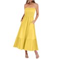 thumbnail image 4 of Penkiiy Robe Longue Maxi d'Été pour Femme, Sans Bretelles, Smockée, Coupe Évasée, Mode Bohème, Plage, Fête, avec Poches, TG, Jaune, 4 of 7