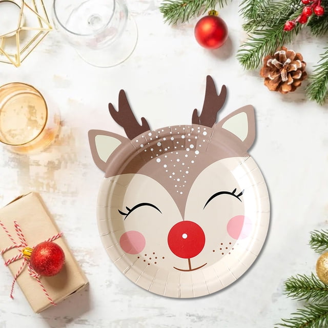 Lisbinx Christmas Day Shaped Plates Christmas Tree Wapiti Santa Claus Party Decoration Disposable Christmas Dinner Plates Tableware Christmas Decoration