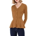 thumbnail image 1 of INSPIRE CHIC Women's V Neck Long Sleeve Ribbed Pullover Knitted Peplum Top, 1 of 7