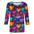 thumbnail image 4 of Penkiiy Chemises de la Saint-Valentin pour Femmes, Graphique Cœur, Col Rond, Hauts Décontractés, Blouses Amples à Manches 3/4, Grande Taille, Tunique 2025 2TG Multicolore, 4 of 5