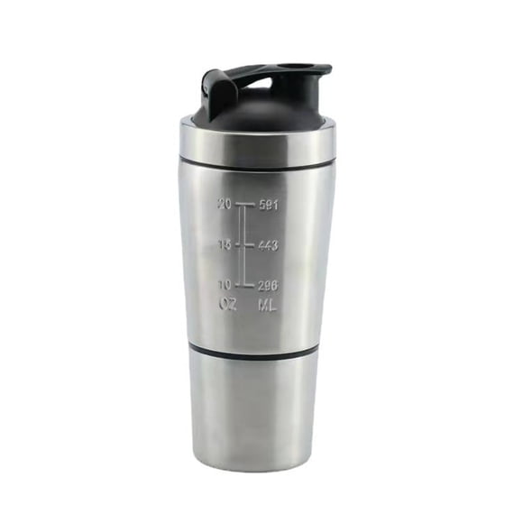 Bouteille Shaker avec Rangement pour Poudre, Bouteille Shaker en Acier Inoxydable avec Fouet Métallique, Sans BPA