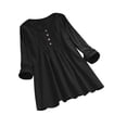 thumbnail image 1 of IROINID Discount Ladies Long Sleeve T Shirts Solid Color Button T-shirt Blouse Round Neck Lounge Tops,Black, 1 of 8