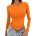 thumbnail image 1 of ManxiVoo Chandail Ajusté à Manches Longues à Col Rond pour Femme, Vêtement de Base pour l'Extérieur, Haut de Sport, Confort Extensible, Coupe Flexible, Taille g, Orange, 1 of 6