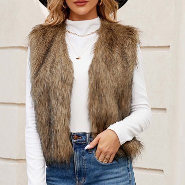 YUTK Vestes pour Femmes Liquidation Grande Taille Femmes Dames Manteau Chaud en Fausse Fourrure Veste Hiver Uni Col en V Vêtement d'Extérieur Solde Brun G
