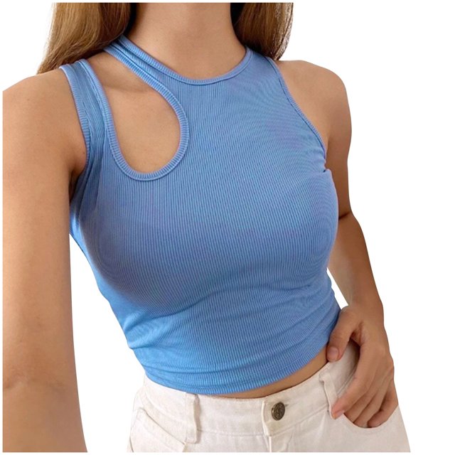 Dealovy Going out Tops for Women Ribbed Knit Tank Tops Slim Fitted Solid Color Summer Basic Undershirts
