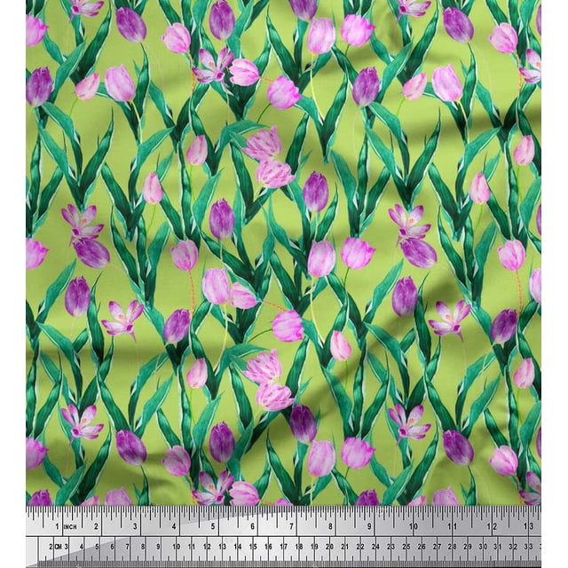 Soimoi Rayon Fabric Leaves & Tulip Floral Print Fabric by Yard 56 Inch Wide