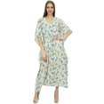 thumbnail image 1 of Bimba Printed Caftan Long White Maxi Boho Kaftan Cover Up Drawstring Waist-14, 1 of 6