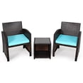 thumbnail image 1 of Gymax Ensemble de Conversation pour Patio en Rotin 3 Pcs Cour Extérieur avec Coussins Turquoise, 1 of 9