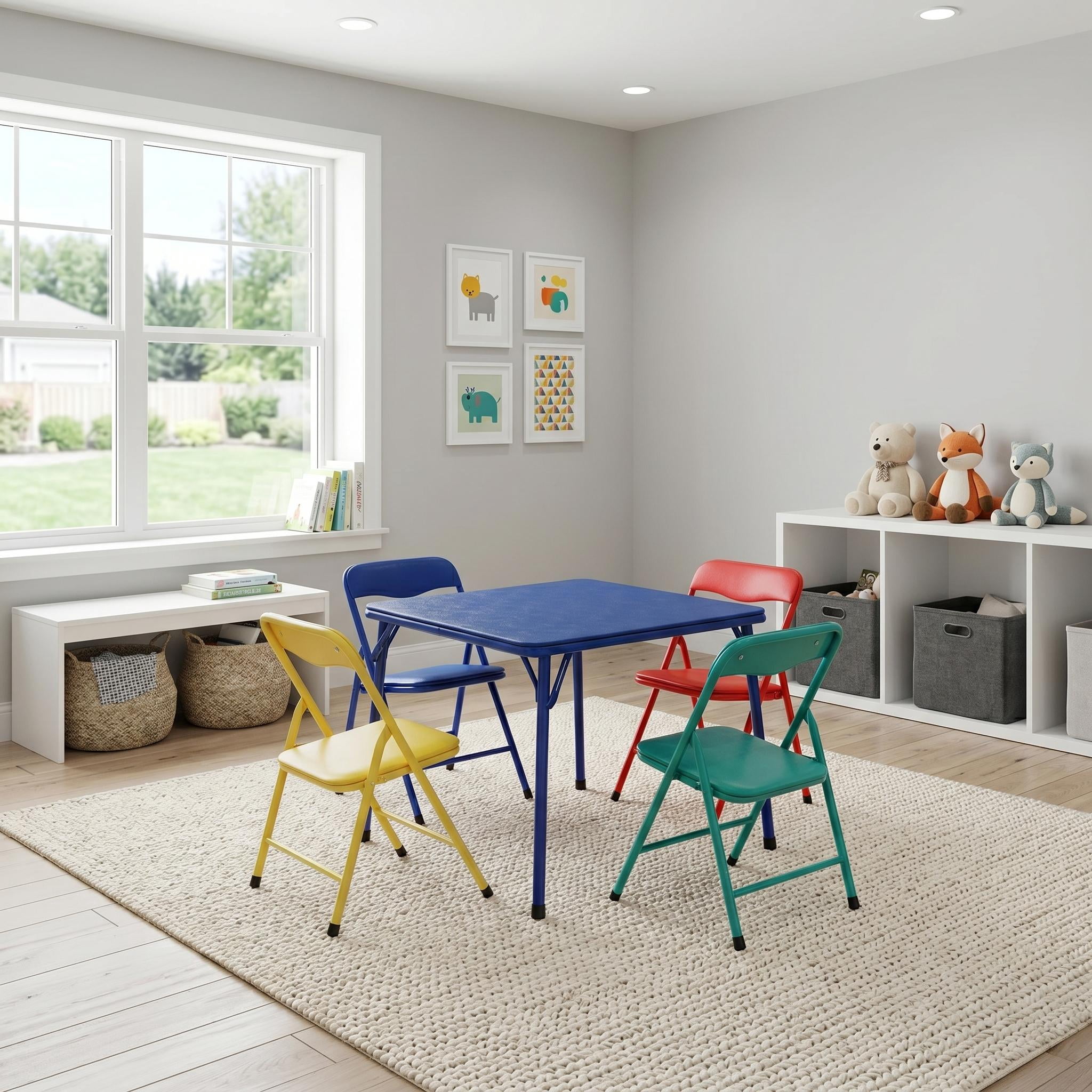 Homy Casa Ensemble table et chaises pour enfants 5 pièces, table d’activité 24 po x 24 po avec 4 chaises pliantes, cadre en métal, multicolore
