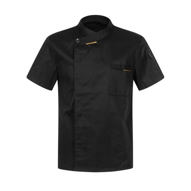 YUUMIN Unisex Men's Chef Jacket Chef Coat Hotel Kitchen Work Uniform Shirts Restaurant Cook Tops Black Short Sleeve 3XL