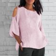 thumbnail image 2 of Liquidation! Hauts Grande Taille pour Femmes, Blouse à Manches Courtes d'Été pour Femmes, Mode Féminine Manches Courtes Col Rond Ample Épaules Dénudées Blouse, 2 of 5