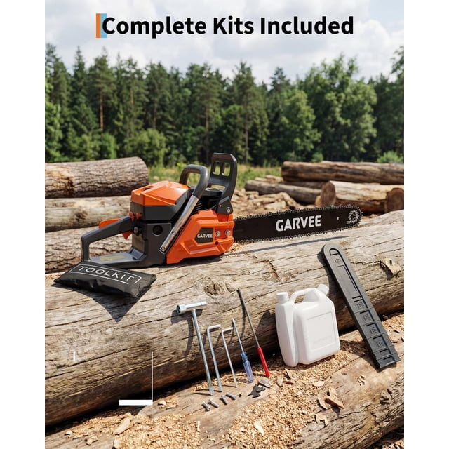 AKDSteel 52cc/58cc Gas Chainsaw with 20" Bar, Powerful 2-Stroke Engine, 2.2kW Output, Quick Start, Chain Brake, and Anti-Vibration Design for Tree, Wood, and Land Cutting Tasks