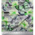 thumbnail image 1 of Soimoi Green Poly Georgette Fabric Stripe,Floral & Butterfly Print Sewing Fabric BTY 42 Inch Wide, 1 of 3